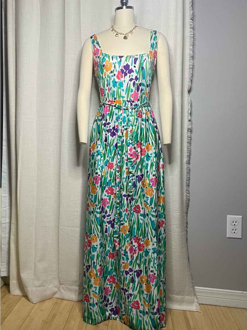 VNTG 2-Piece 1970's Gabar Floral Square-Neck Swimsuit with Matching Maxi Skirt